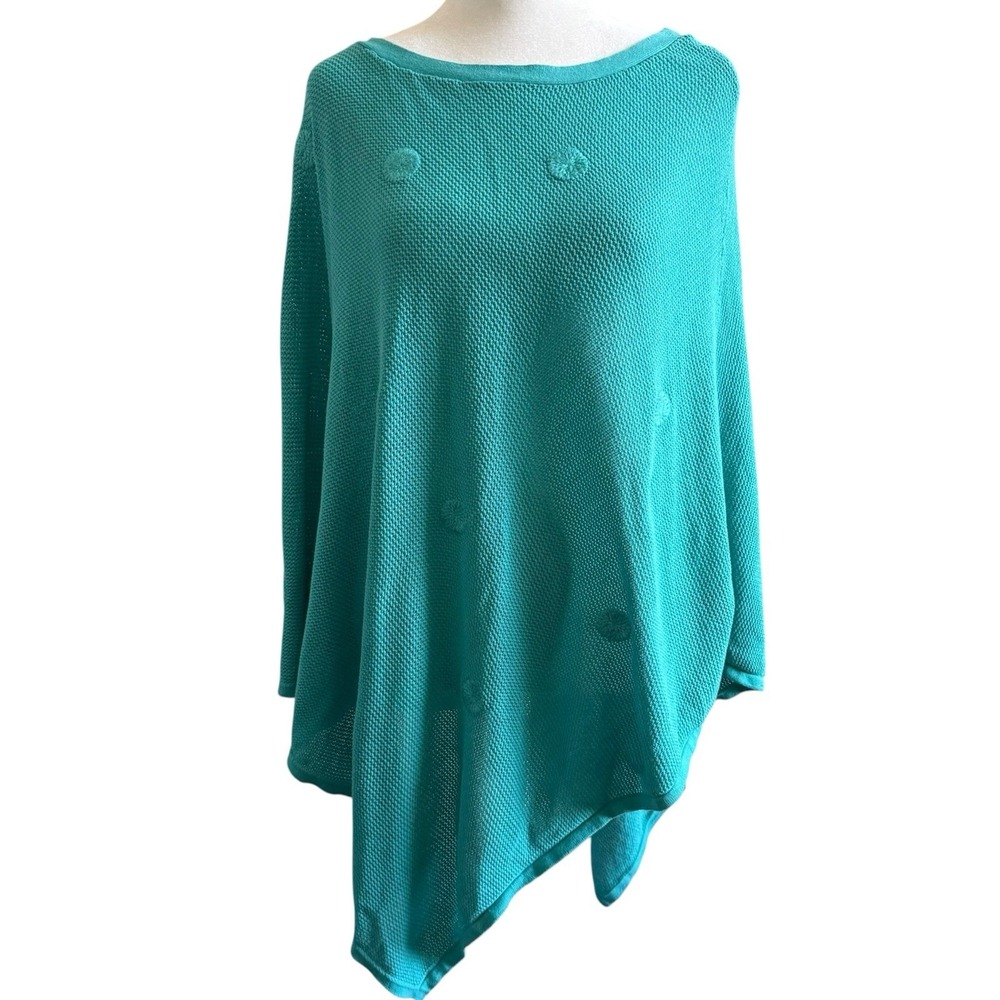 VTG Y2K Crochet Poncho Cape Women's L/XL Open Knit Polka Dot Lagenlook Cottage